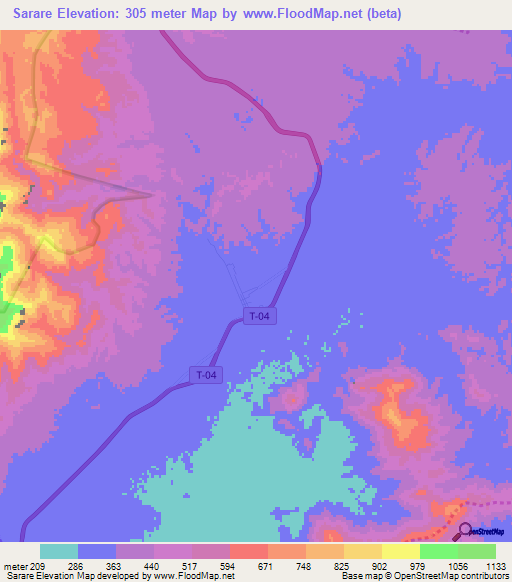Sarare,Venezuela Elevation Map