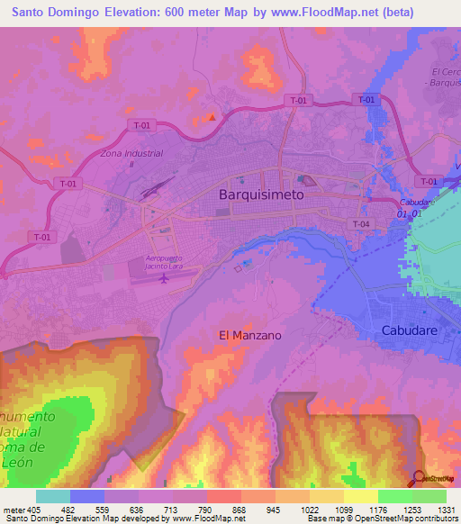Santo Domingo,Venezuela Elevation Map