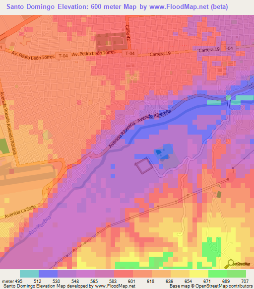 Santo Domingo,Venezuela Elevation Map