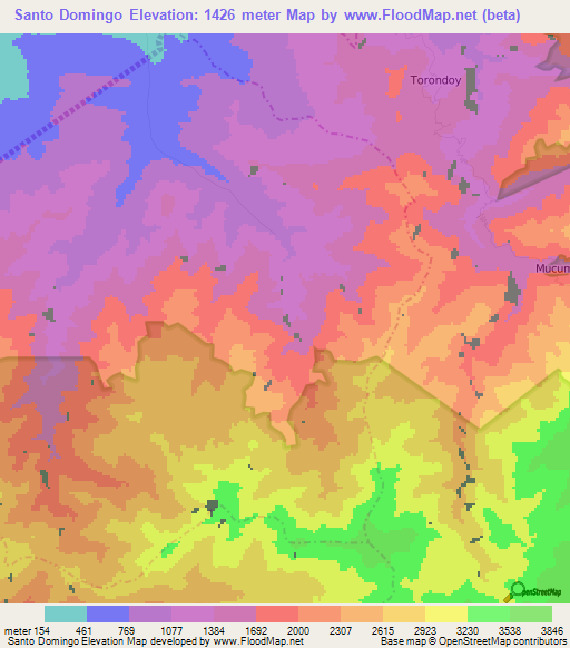Santo Domingo,Venezuela Elevation Map