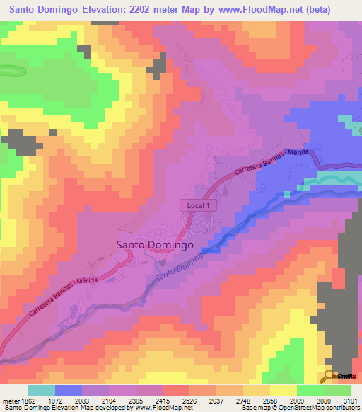 Santo Domingo,Venezuela Elevation Map
