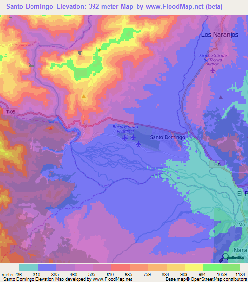 Santo Domingo,Venezuela Elevation Map