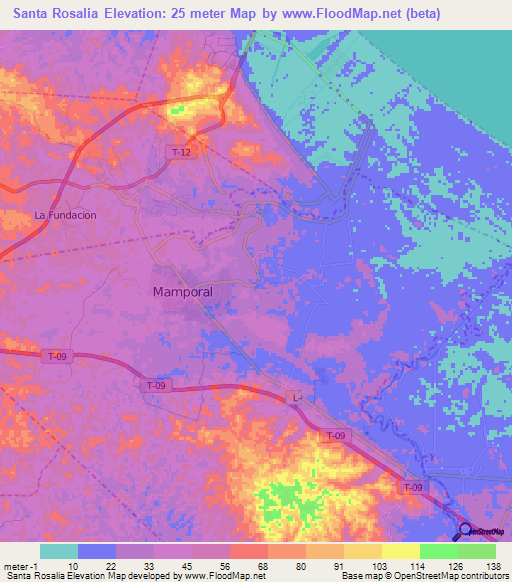 Santa Rosalia,Venezuela Elevation Map