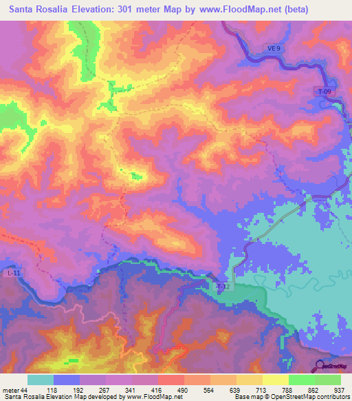 Santa Rosalia,Venezuela Elevation Map