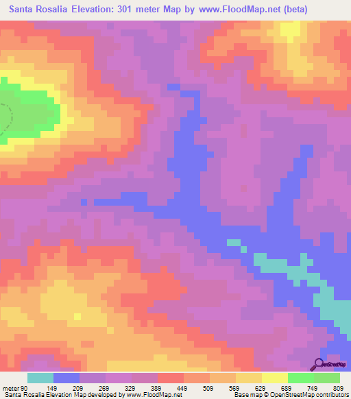 Santa Rosalia,Venezuela Elevation Map