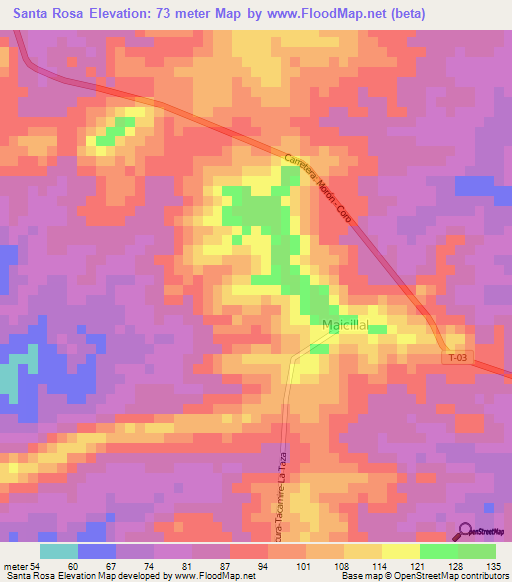 Santa Rosa,Venezuela Elevation Map