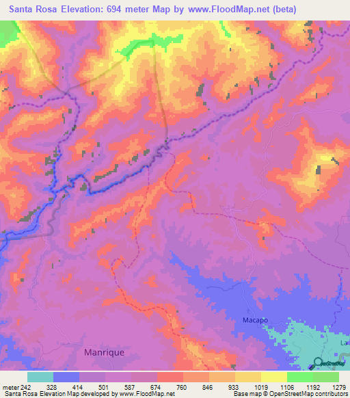 Santa Rosa,Venezuela Elevation Map