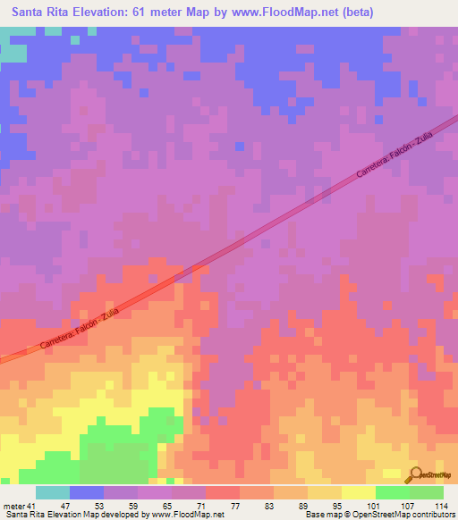 Santa Rita,Venezuela Elevation Map