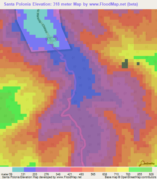 Santa Polonia,Venezuela Elevation Map