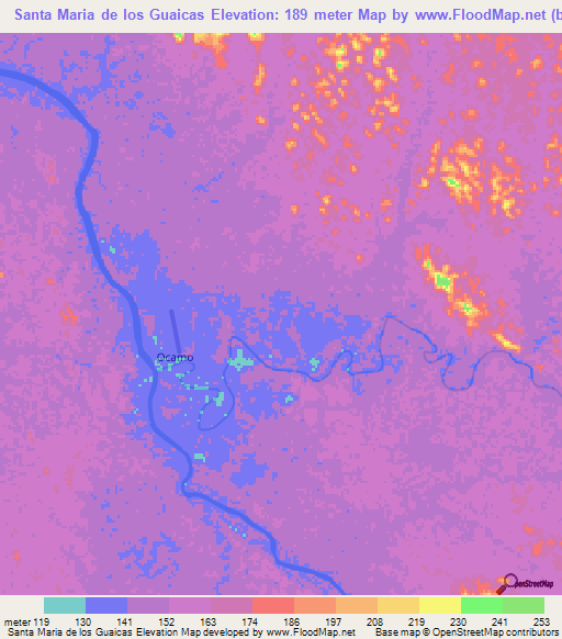 Santa Maria de los Guaicas,Venezuela Elevation Map