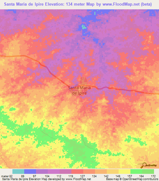 Santa Maria de Ipire,Venezuela Elevation Map