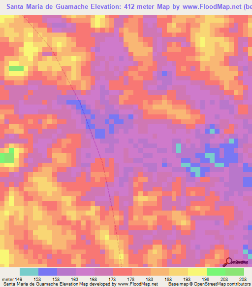 Santa Maria de Guamache,Venezuela Elevation Map