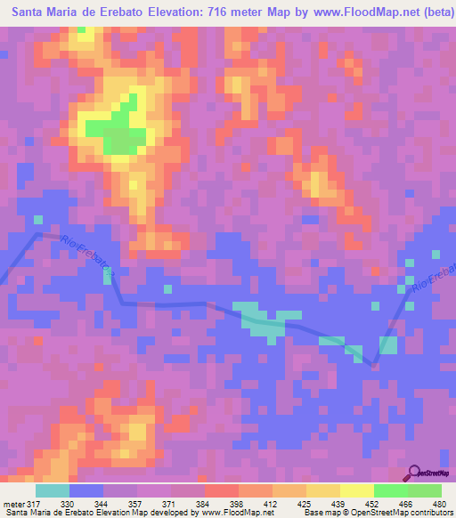 Santa Maria de Erebato,Venezuela Elevation Map