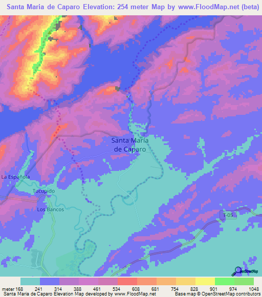 Santa Maria de Caparo,Venezuela Elevation Map