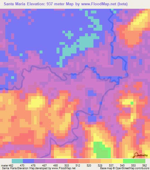 Santa Maria,Venezuela Elevation Map