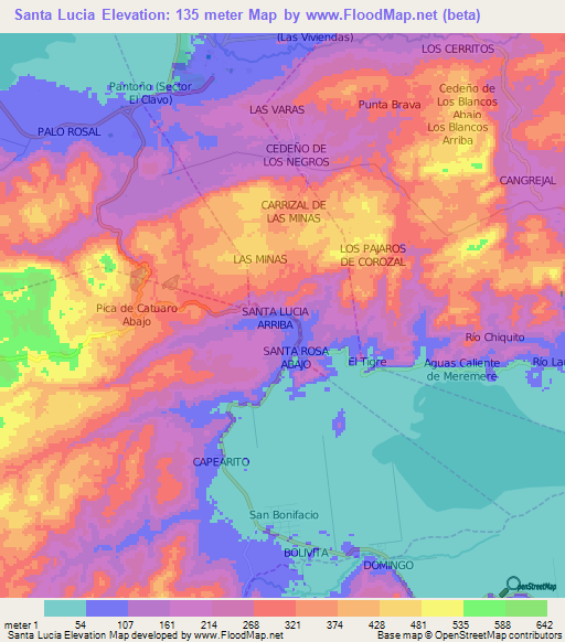 Santa Lucia,Venezuela Elevation Map
