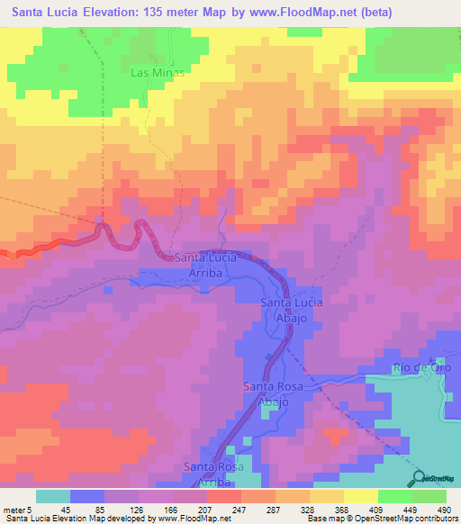 Santa Lucia,Venezuela Elevation Map