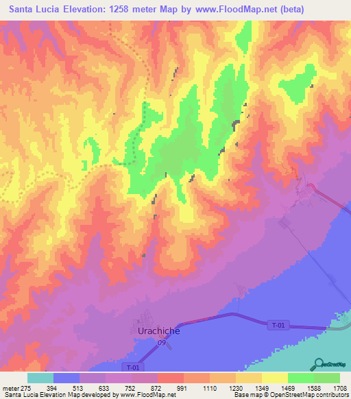 Santa Lucia,Venezuela Elevation Map