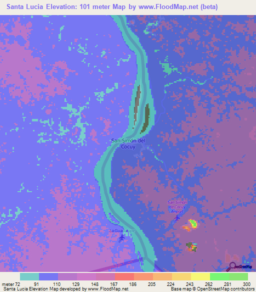 Santa Lucia,Venezuela Elevation Map