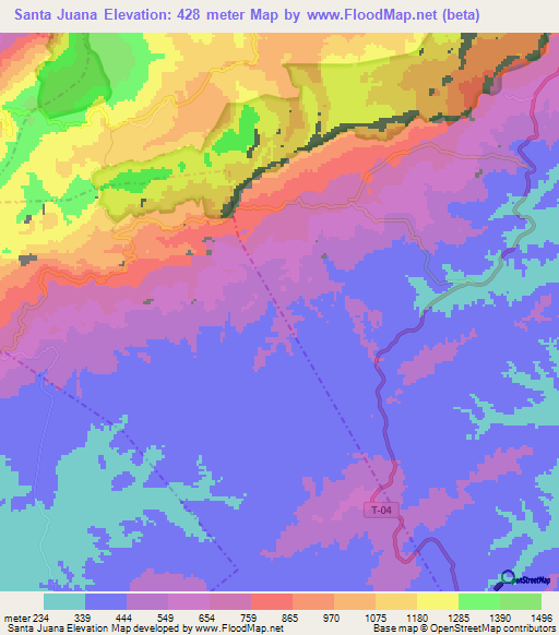 Santa Juana,Venezuela Elevation Map