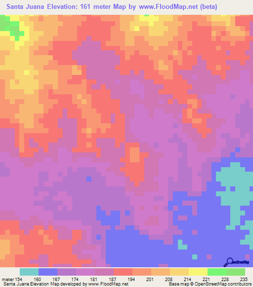 Santa Juana,Venezuela Elevation Map