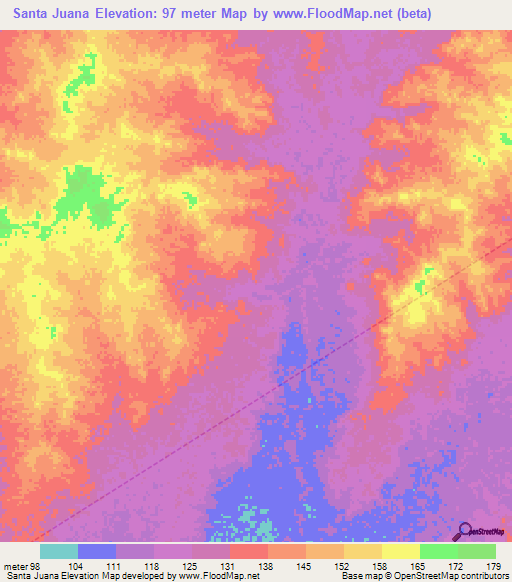 Santa Juana,Venezuela Elevation Map
