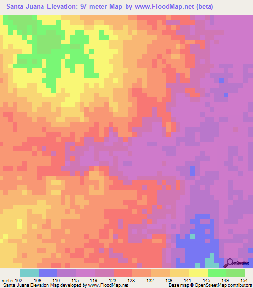Santa Juana,Venezuela Elevation Map