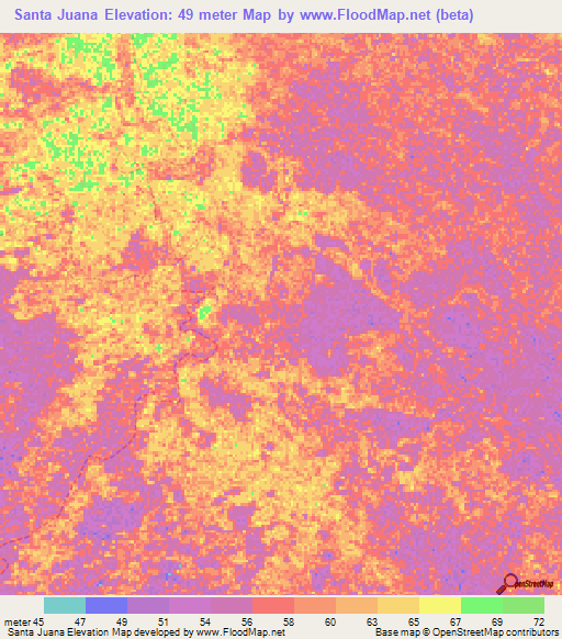 Santa Juana,Venezuela Elevation Map