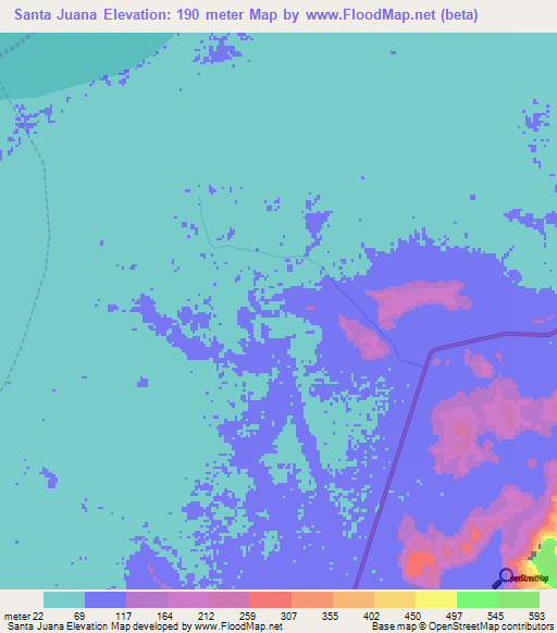 Santa Juana,Venezuela Elevation Map