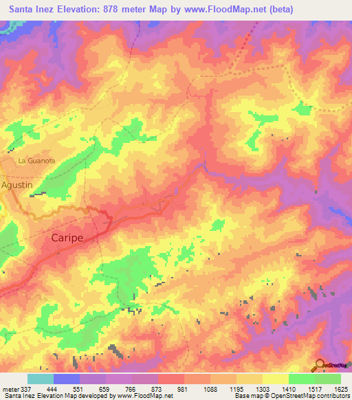 Santa Inez,Venezuela Elevation Map