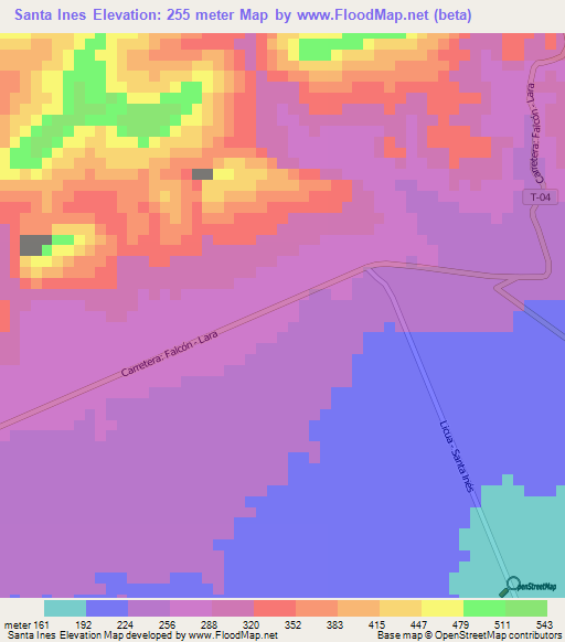 Santa Ines,Venezuela Elevation Map