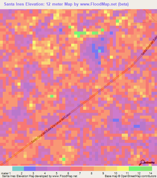 Santa Ines,Venezuela Elevation Map