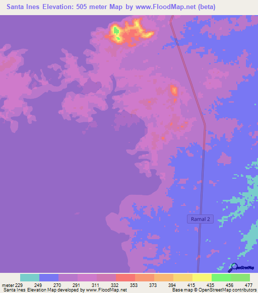 Santa Ines,Venezuela Elevation Map