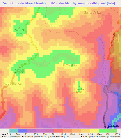 Santa Cruz de Mora,Venezuela Elevation Map