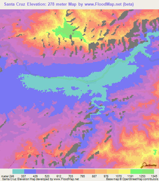 Santa Cruz,Venezuela Elevation Map