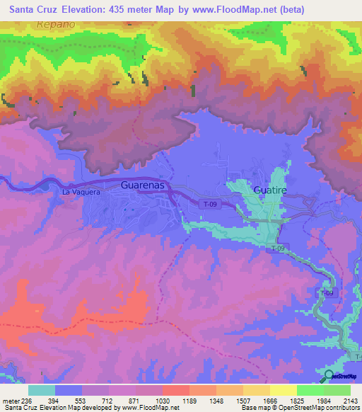 Santa Cruz,Venezuela Elevation Map