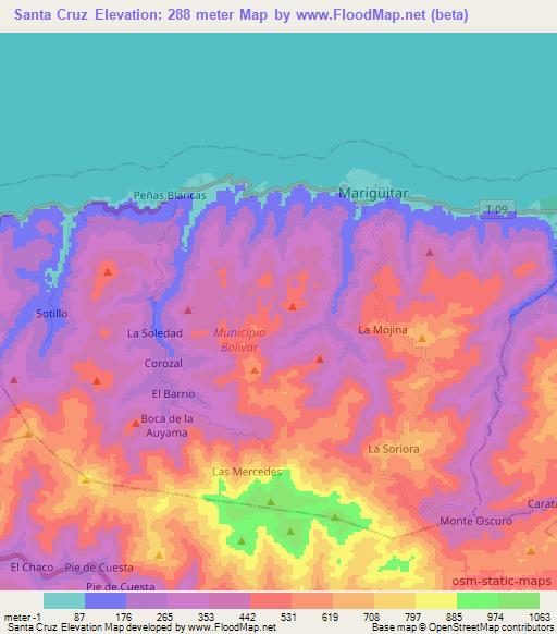 Santa Cruz,Venezuela Elevation Map