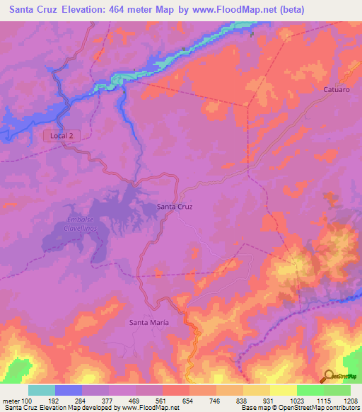 Santa Cruz,Venezuela Elevation Map