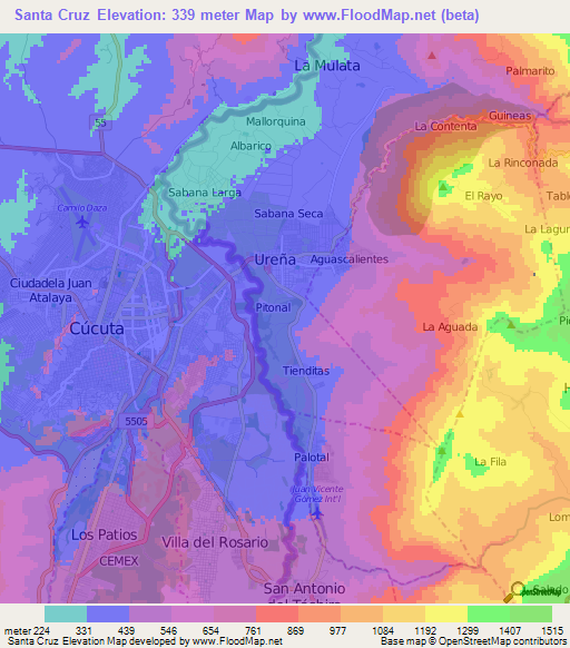 Santa Cruz,Venezuela Elevation Map
