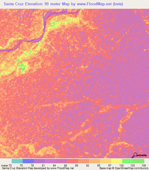 Santa Cruz,Venezuela Elevation Map