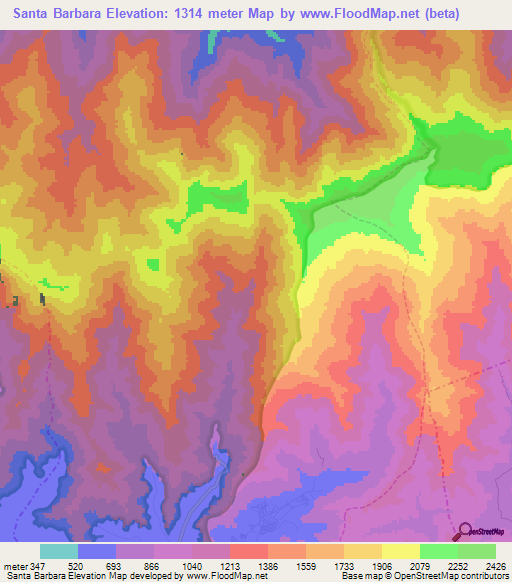 Santa Barbara,Venezuela Elevation Map