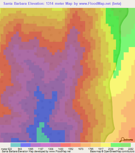 Santa Barbara,Venezuela Elevation Map