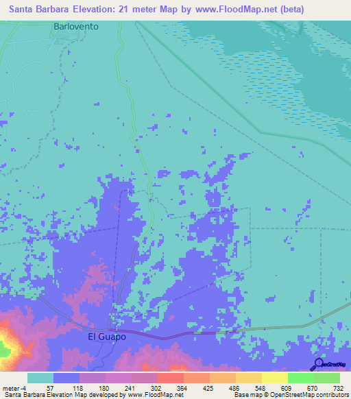 Santa Barbara,Venezuela Elevation Map