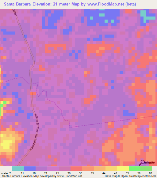 Santa Barbara,Venezuela Elevation Map