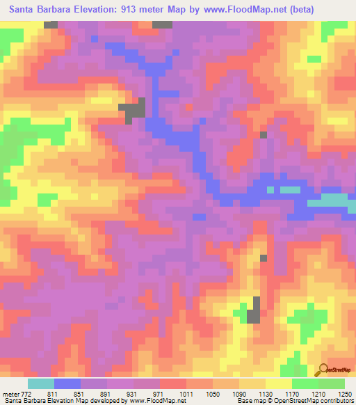 Santa Barbara,Venezuela Elevation Map