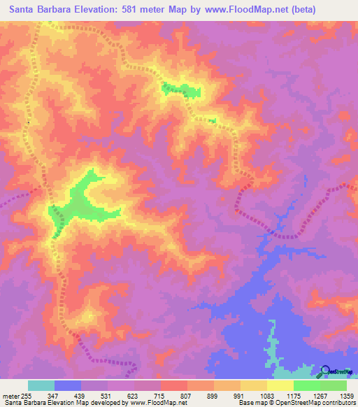 Santa Barbara,Venezuela Elevation Map