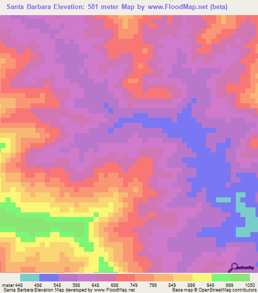 Santa Barbara,Venezuela Elevation Map