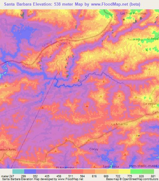 Santa Barbara,Venezuela Elevation Map