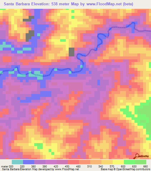 Santa Barbara,Venezuela Elevation Map