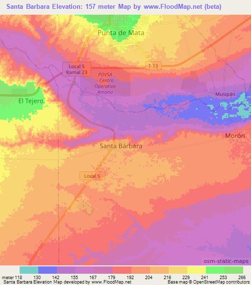 Santa Barbara,Venezuela Elevation Map